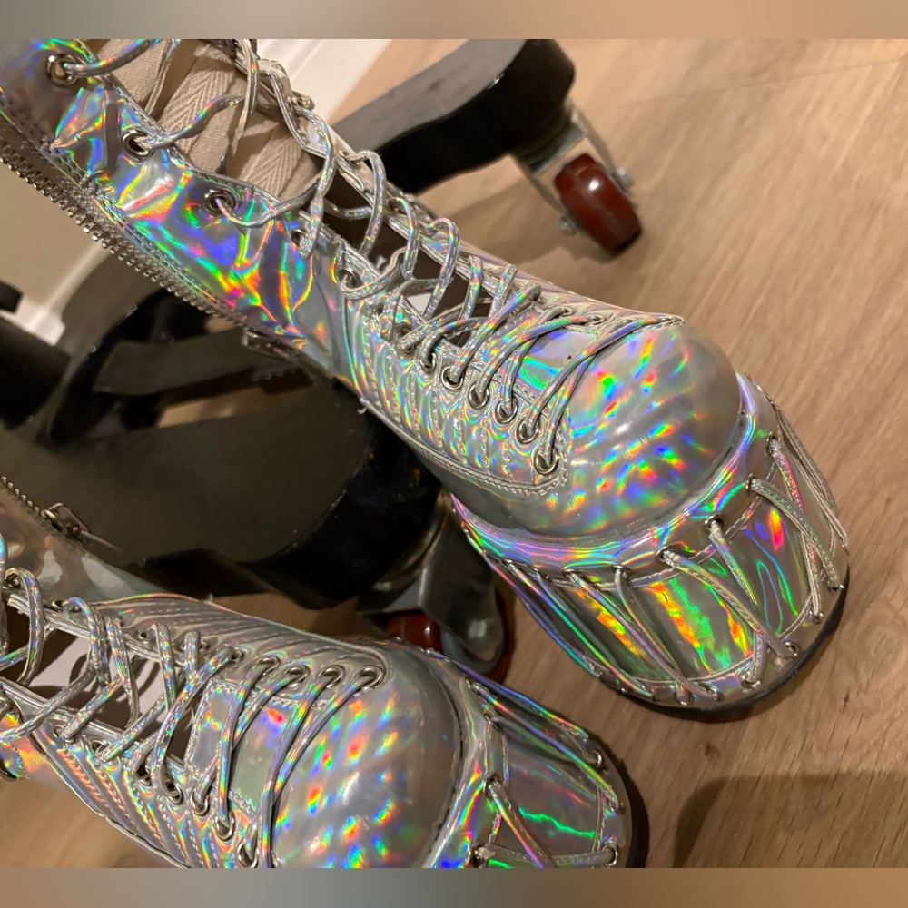 Dolls Kill Holographic Lace-Up platform Boots